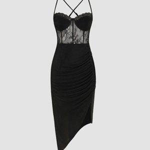 Cider Black Lace Corset-Bodice Midi Dress - Perfect for Valentine's Day